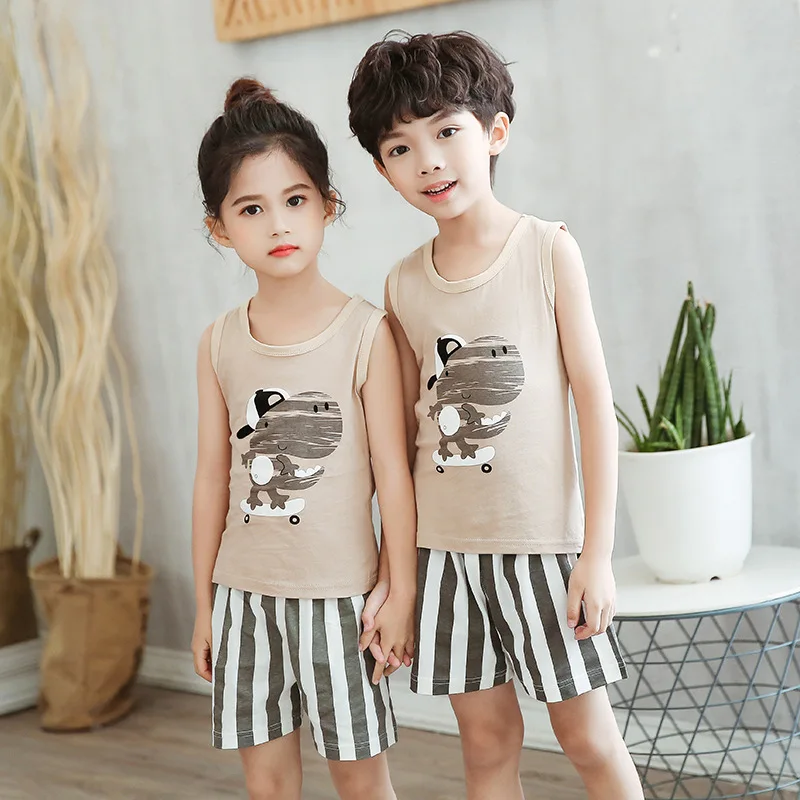

2019 Summer Children's Pajamas Sets Cotton Baby Girl Clothes Kids Cartoon Sleepwear Sleeveless Pyjama Enfant Boys Pijama Suits