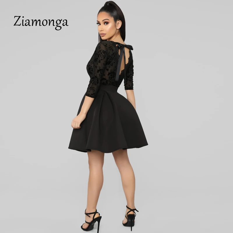 Ziamonga, черное кружевное платье с коротким рукавом и цветочным принтом, сексуальное бальное платье с v-образным вырезом, Сетчатое многослойное платье, вечерние платья