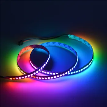 

1m WS2813(Dual-signal wires,Better than WS2812B strip) 144LEDs/m DC5V RGB led pixel strip,NON-waterproof,with 144pixels/M;Black