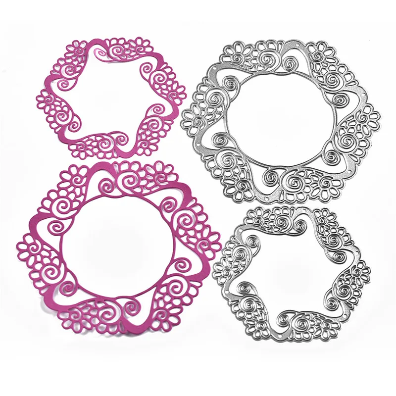 

Naifumodo Cuts Dies Lace Frame Hexagon Metal Cutting for DIY Scrapbooking Craft Card Embossing Die Cut New Template Stencil