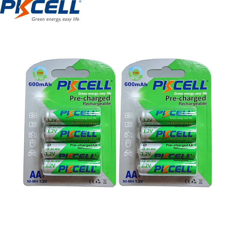8 шт./2 карты PKCELL AA Аккумуляторная батарея NiMH 1 2 V 600mAh ni mh 2A предварительно