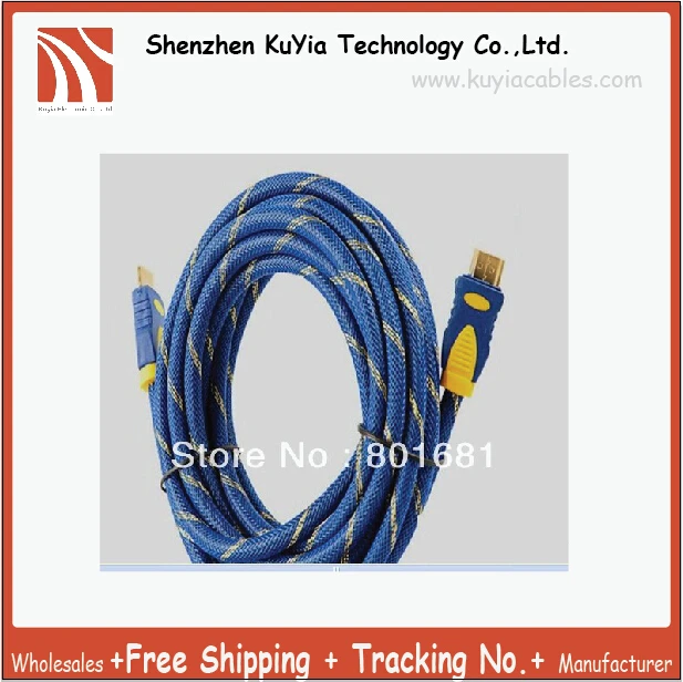 KUYiA Free shipping+HDMI1.4 cable 3m with nylon mesh&dual ferrite cores