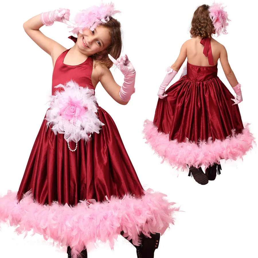 

Children Girls feather pageant dresses for girls glitz wine flower girl dresses elegant birthday gown for 2 to 7 years old