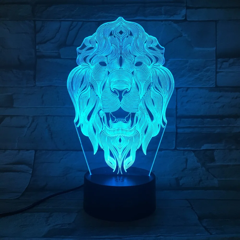 Lion Face Night Light 7 Color Changing Animal LED Night Lights 3D LED Desk Table Lamp for Children