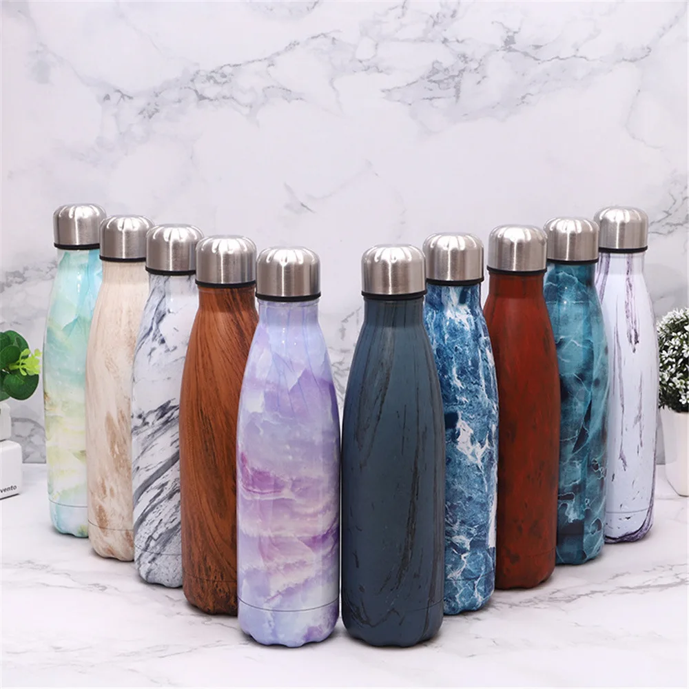 

Marble Texture Water Bottle Wooden Texture Printed Thermos Stainless Steel Vacuum Flask Insulated Sport Drink Bottle