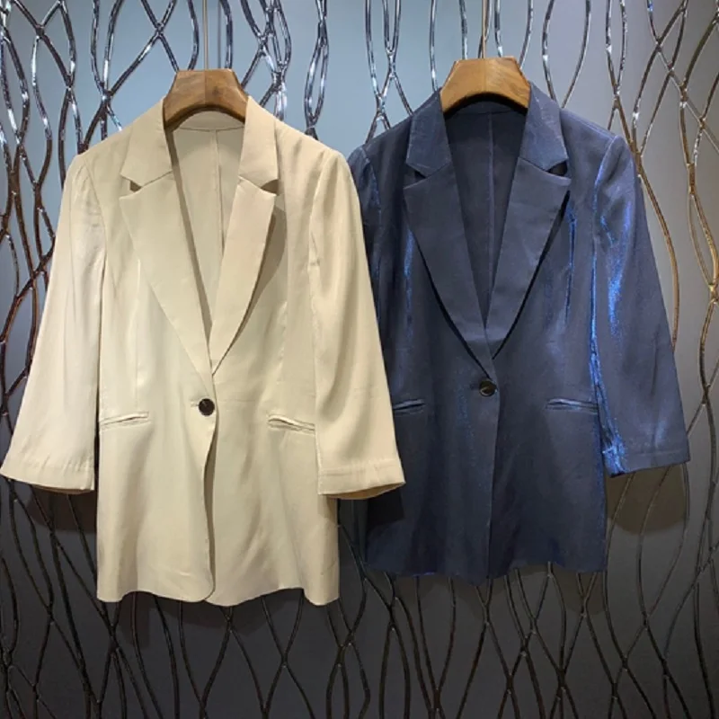 

High Quality New 2019 Spring Autumn Fashion Blazer Coats Women Notched Collar Single Breasted 3/4 Sleeve Solid Tops Coat Female