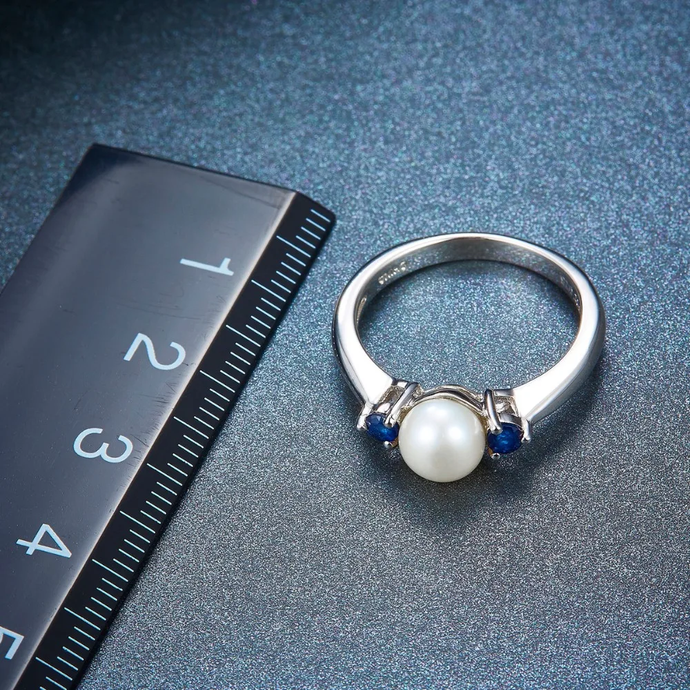 Lohaspie Solid 925 Sterling Silver 100% Natural Freshwater Pearl & Blue Sapphire Wedding Ring For Women's Fine Gemstone Jewelry