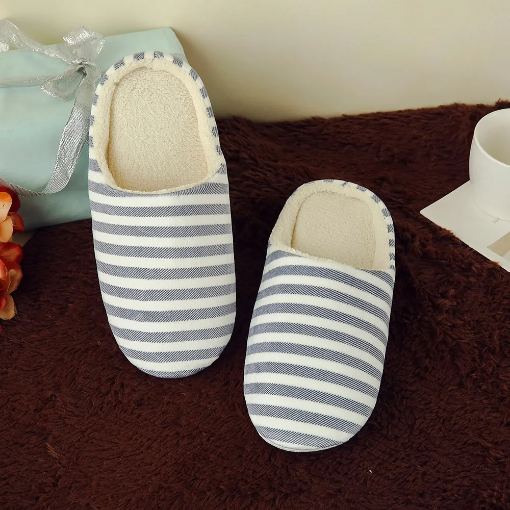 Sleeper#501 NEW Women Men Warm Striped Slipper Indoors Anti-slip Winter House Shoes casual home ladies hot Free Shipping