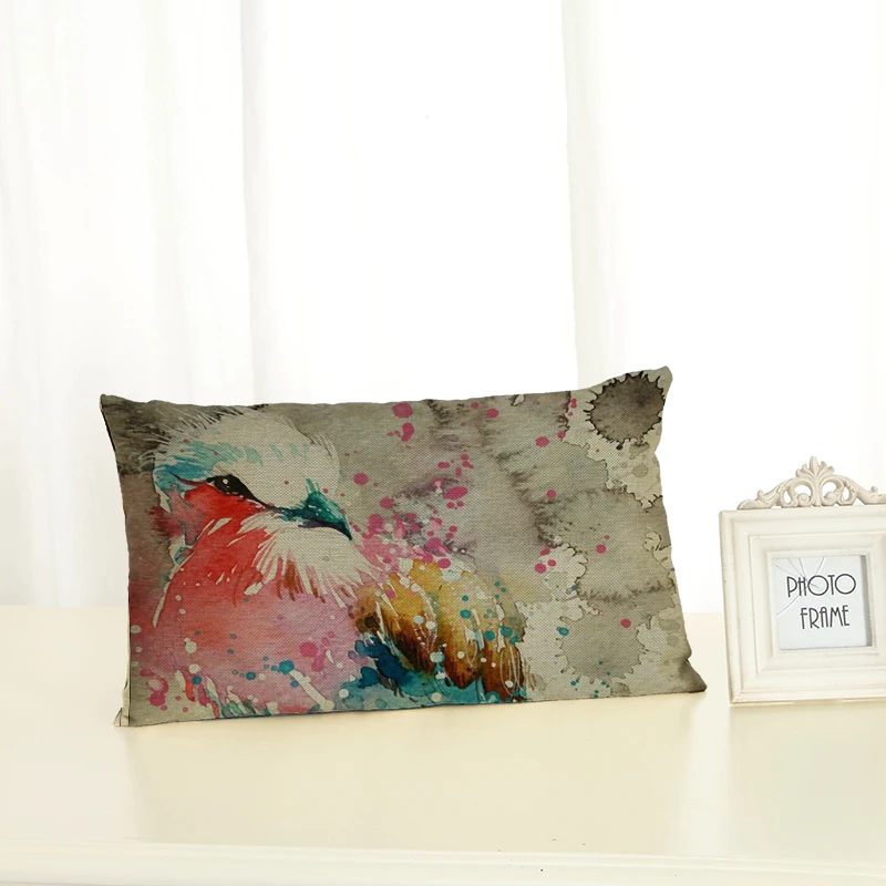

HD 30x50 Bird Housewear Green Plant Chair Cushion Cover Soft Pillow Case Cojines Almofadas Cotton Linen Square