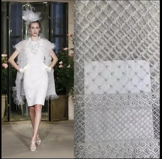 

Top selling french net lace fabric with beads good quality tulle lace french lace fabric for evening dress