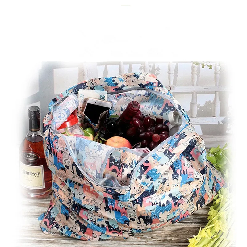 1 шт., Новая цветная сумка для покупок с кошкой, Женская Складная сумка из ткани Оксфорд, многоразовая сумка для фруктов, овощей, продуктов, сумка для организации