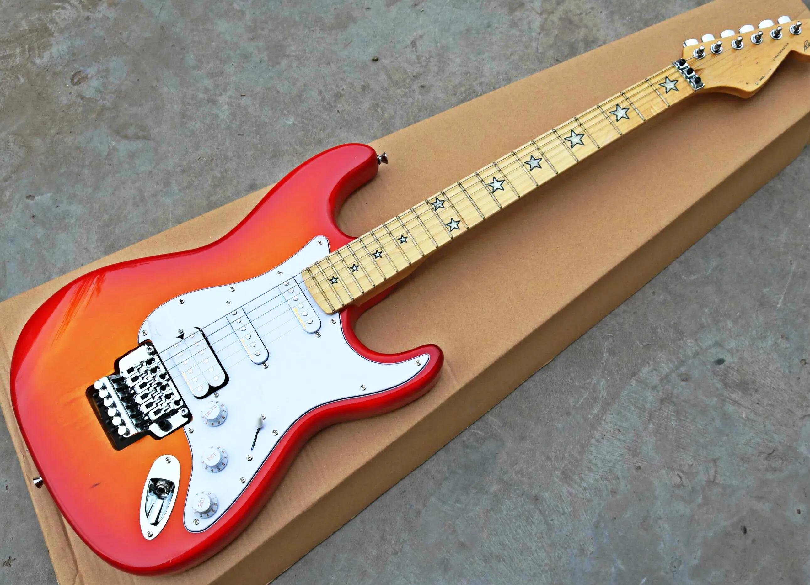 

High quality FDST-1061CS color solid body with white pickguard maple fretboard floyd Rose trmolo electric guitar, Free shipping