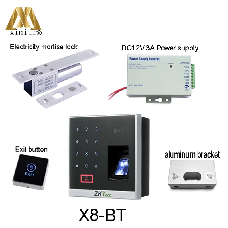 Отпечатков пальцев Система контроля доступа X8-BT включая сенсорный кнопка выхода, 12V3A Питание и RFID Система контроля доступа