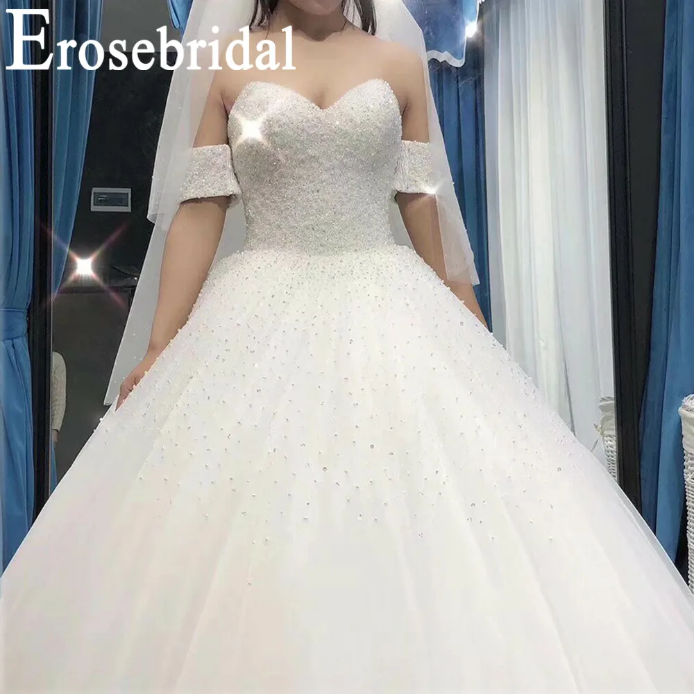 Erosebridal Новое поступление милые Свадебные платья Съемная короткий рукав кружево на свадебное платье невесты платье простой индивидуальный