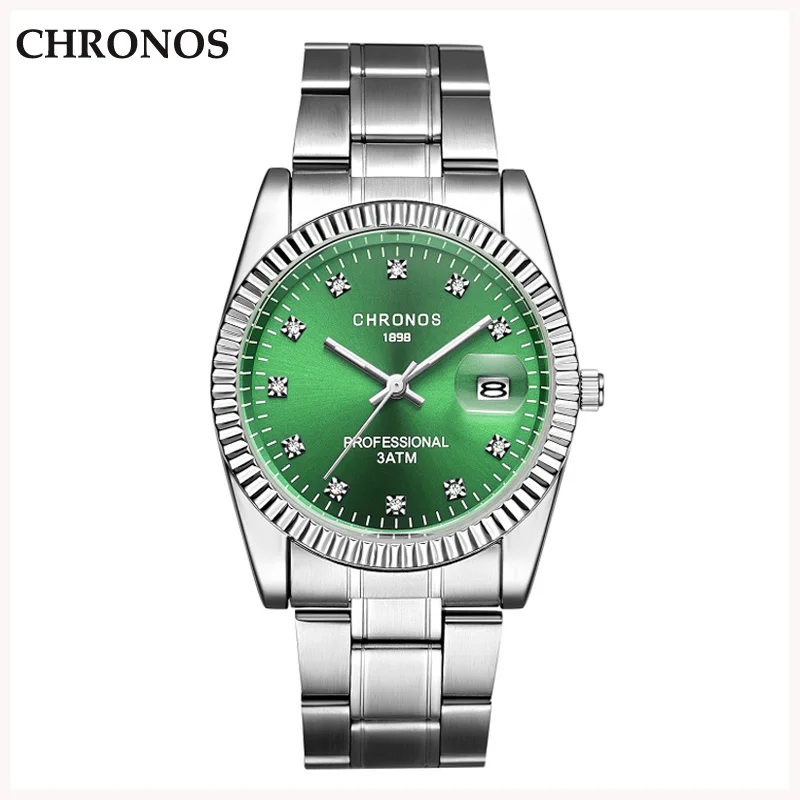CHRONOS Men's Watches Quartz Watches Stainless Steel Luxury Men Wrist Watches Waterproof Relogio Masculino