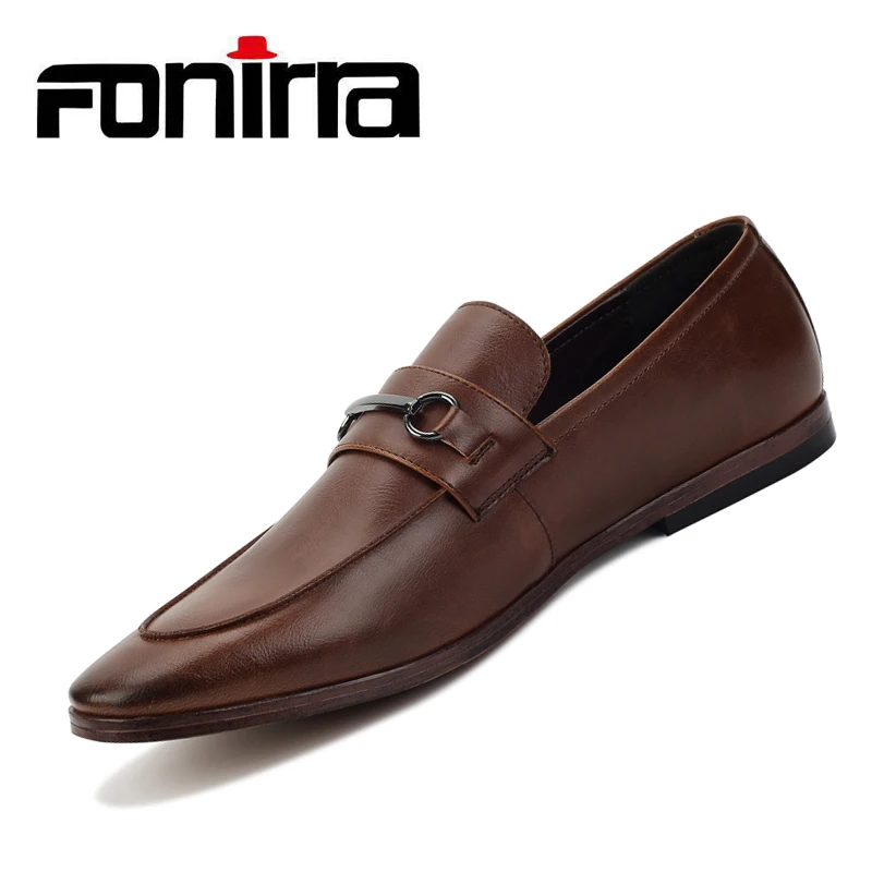 

FONIRRA Men's Shoes Casual PU Leather Shoes Slip On Buckle Men Pointed Toe Loafers Moccasins Men Flats Mariage Wedding Shoes 401