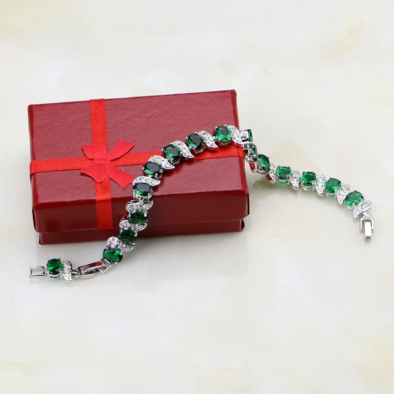Натуральный зеленый кубический цирконий белый CZ 925 пробы серебряные ювелирные изделия браслет рождественские подарки для женщин