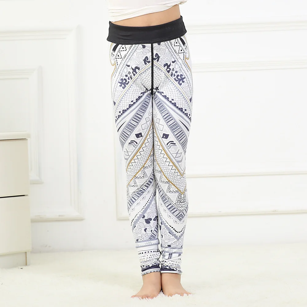 Matching Girls pants grey aztec palazzo leggings high rise waisted band