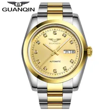 Автоматические часы мужские роскошные GUANQIN водонепроницаемый Алмазный Сапфир Мужские золотые часы мужские часы Лидирующий бренд 12 месяцев гарантировано