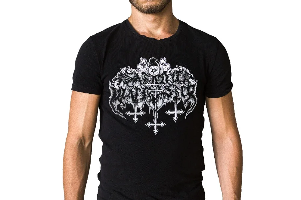 Cheap Tees Men'S Cotton Crew Neck Short-Sleeve Satanic Warmaster Band Logo Shirts | Мужская одежда