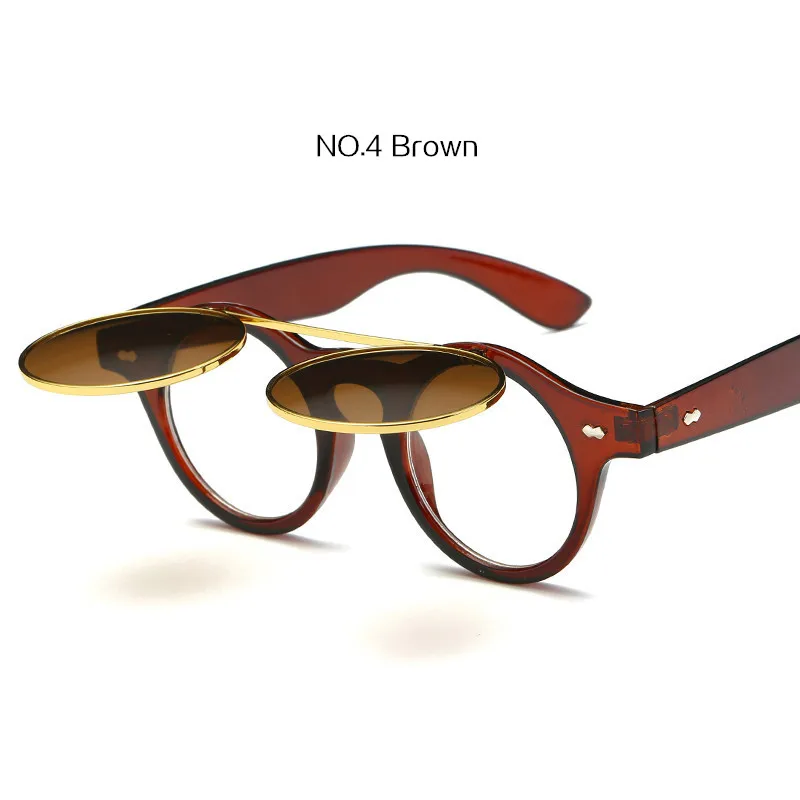 Ретро двухслойные паровые панк Солнцезащитные очки для женщин и мужчин круглые стимпанк Солнцезащитные очки Панк Fip черные солнцезащитные очки - Цвет линз: NO4 Brown