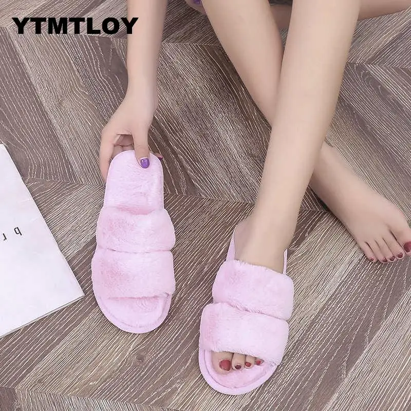 

2019 women shoes plataformas mujer verano Plush slippers faux fur Slides flip flops Flat Shoes Beach sandals 35-41