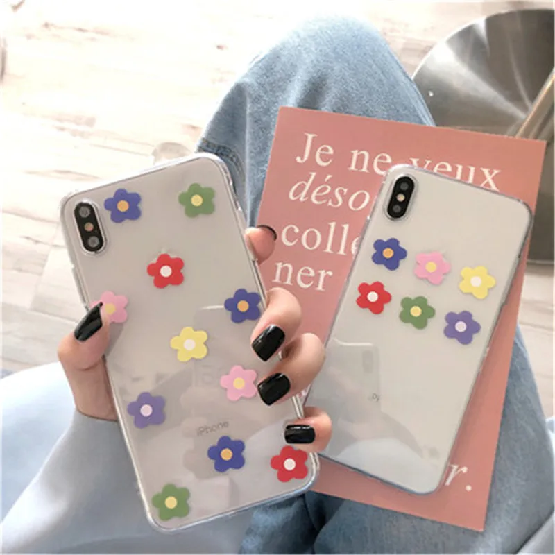 

For iPhone 8 Transparent Sun Flower Pattern Cover Cases For iPhone 6 6S 7 8 Plus X XR XS MAX Soft TPU Silicone Back Protect Capa