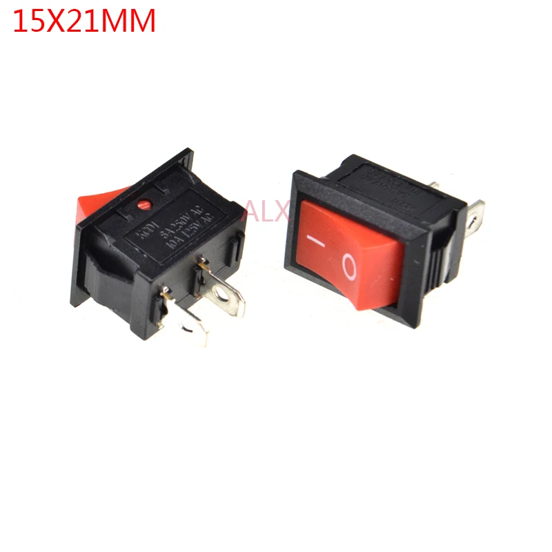 125V 10A Push Switch KCD1-101 Red 2pin Rocker Switch On-Off 21x15mm AC 250V 6A