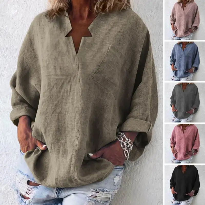 VONDA 6 Colors Vintage Blouse Women Casual Shirt 2019 Spring V-Neck Long Sleeve Tops OL Blusas Beach Women's Tunic Plus Size - 33037818861