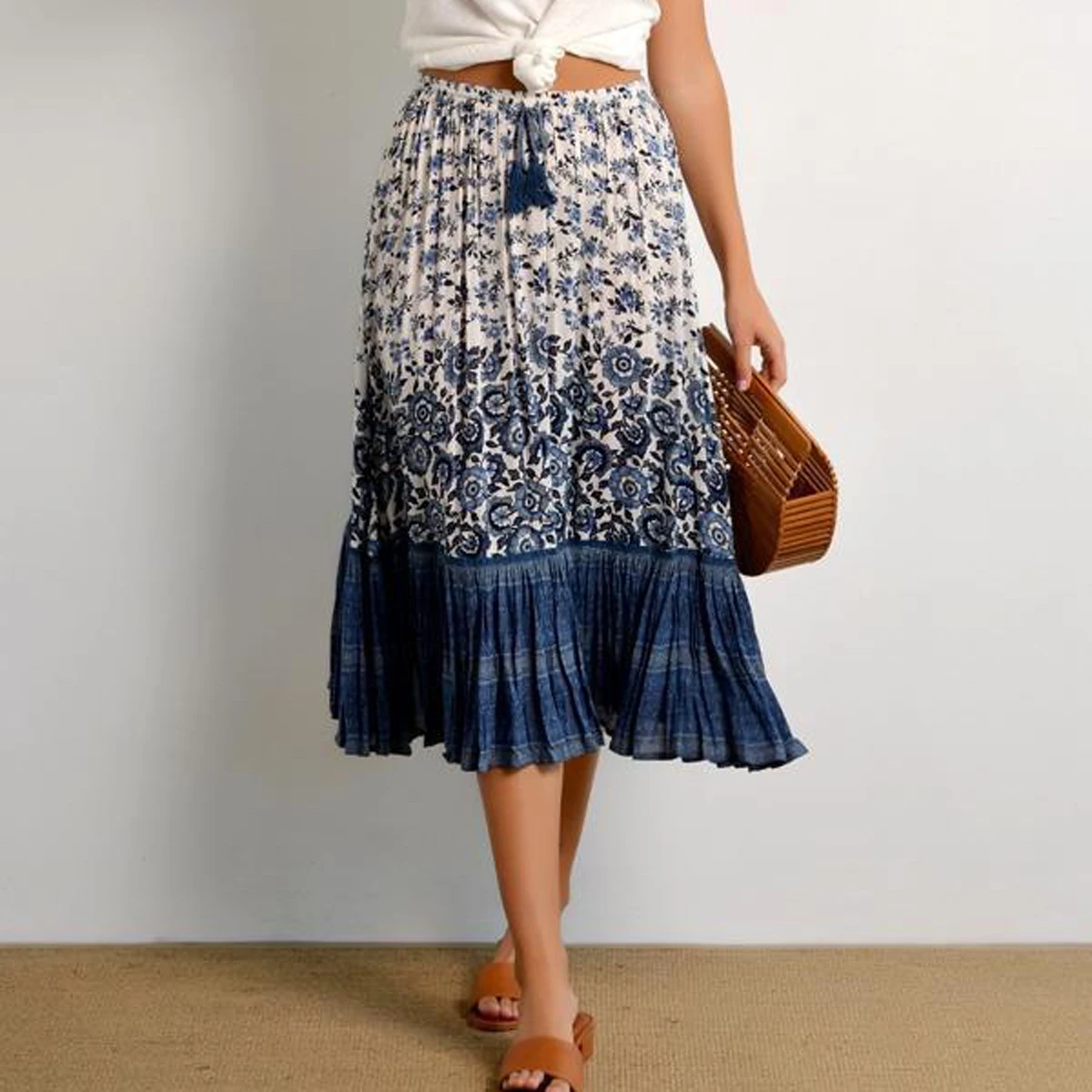 Jastie Bohemian Floral Print Midi Skirt 2018 Summer Style Women Skirts