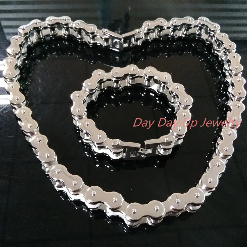 

18mm Huge Heavy 316L Stainless Steel Silver Bike Motorcycle Chain Men's Necklace 24"&Bracelet 8.66" High Quality Not Fades