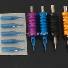 2 шт алюминиевый сплав захватывающая трубка для тату+ 100 шт Ассорти размер синие наконечники для татуировки насадки+ 2 шт стальные насадки для татуировки