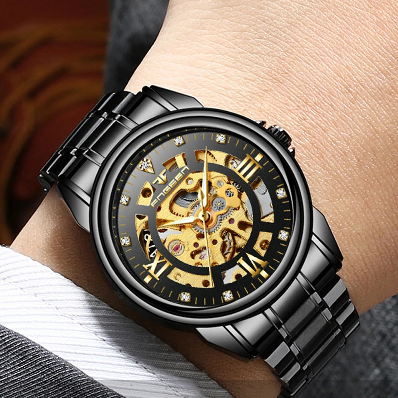 FNGEEN العلامة التجارية الأسود الميكانيكية ووتش الرجال 2019 الأزياء النقش الطلب الهيكل العظمي ساعة التلقائي ووتش الذكور الماس ساعة اليد قطرة FNGEEN العلامة التجارية الأسود الميكانيكية ووتش الرجال 2019 الأزياء النقش الطلب الهيكل العظمي ساعة التلقائي ووتش الذكور الماس ساعة اليد قطرة