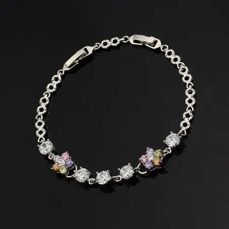 

MxGxFam White Gold Color Flower Stone Bracelet Women made by Environmental Copper