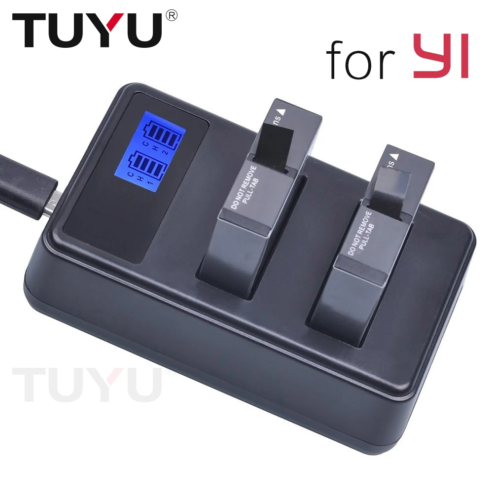 TUYU ЖК-дисплей двойное зарядное устройство для Xiaomi Yi 4K и Yi Lite Yi 360 VR экшн-камеры батарея с зарядным устройством 3 шт. AZ16-1 батарея