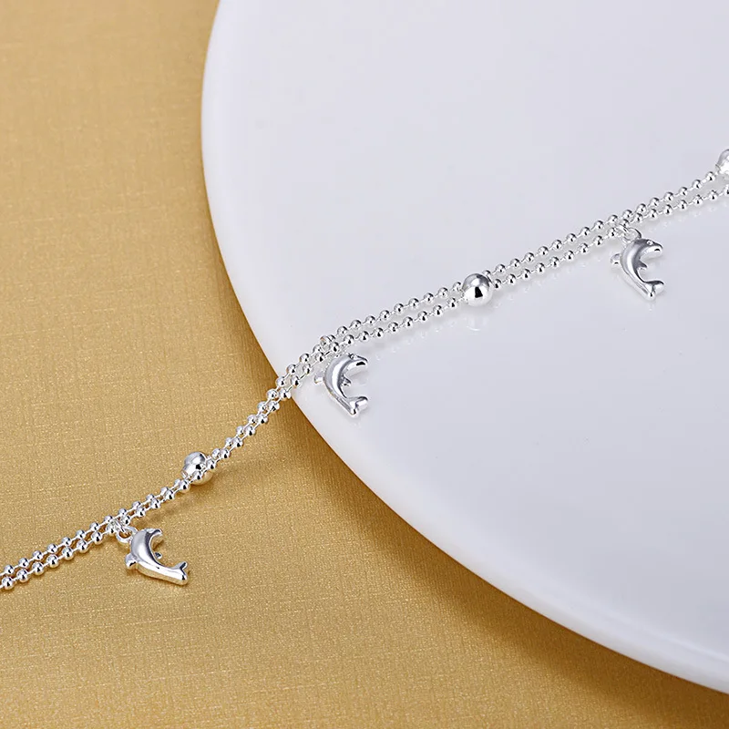 Одежда высшего качества Серебряный Подвеска-Дельфин браслеты 925 модные браслеты-цепочки тонкой моды браслет