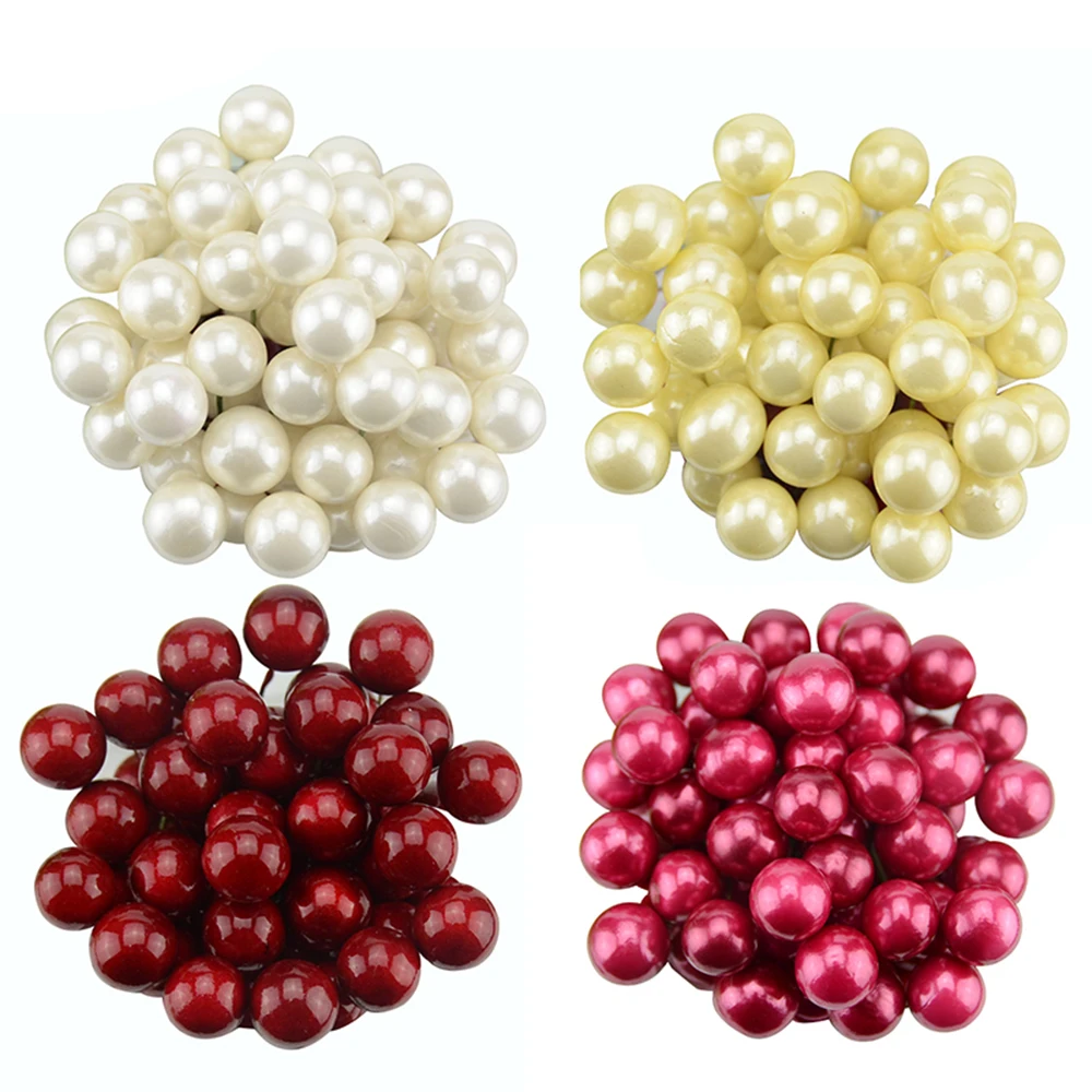 

20Pcs / Lot Mini Plastic Fake Small Berries Artificial Flower Fruit Stamens Cherry Pearl Wedding DIY Gift Box Decorated Wreaths