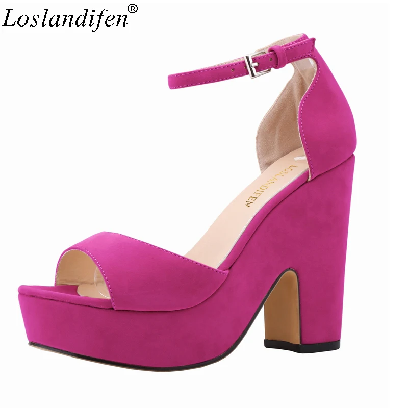 

Loslandifen Women Sandals flock Ankle strap Rough heels pantshoes high heels platform Pumps super high shoes new party fashion