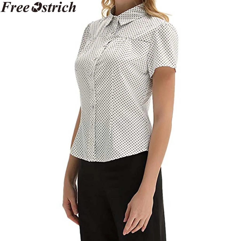 

Women business slim blouse polka dot printed casual lapel long-sleeved shirt Ladies fashion office plus size tops female summer