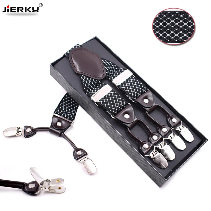 

New Man's Suspenders 6 Clips Plaid Pattern Braces Adjustable Elasticity Suspensorio Bretelles Hommes Y-Back ligas Tirantes Gift