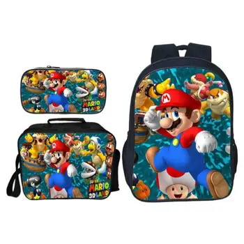 

Cartoon Print Super Mario Children School bags Mochilas Infantil Teenager Girl Boy Schoolbags Primary Student 3pcs Set Backpack