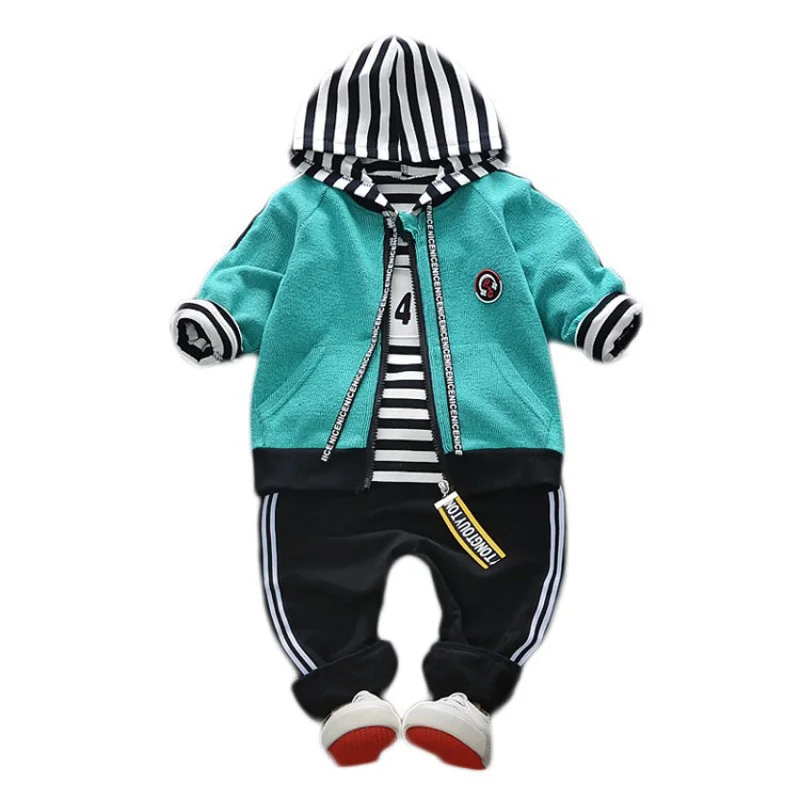 Koop 2018 Nieuwe Mode Kinderen Kleding Jongens Meisjes Lente Herfst Katoen Peuter Headset Patroon Motion Kinderen Hooded 3 stks Pak Trainingspak