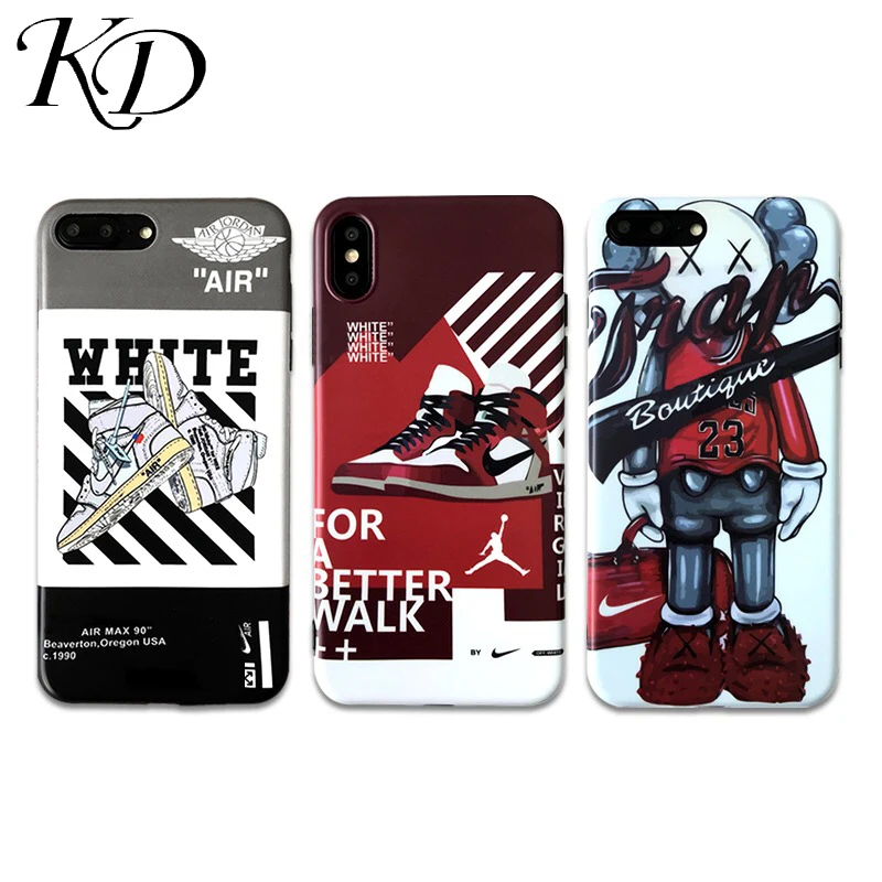 

Trend Ow off Air Jordan AJ1 Sport Shoes Phone Cases for iphone 6 6S 7 8 Plus Blue White Soft Cover Case for iphone X XR XS MAX