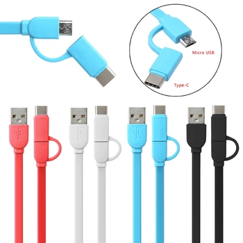 

1m Micro USB+Type C 2-In-1 Data Charger Charging TPE Flat Cable For Android Phone