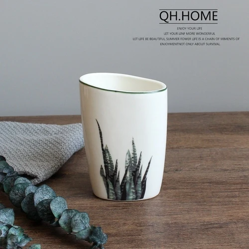 3-Mouth cup Нордическое зеленое растение, керамический набор из шести предметов для ванной комнаты, простой свадебный набор из пяти предметов, керамический набор для ванной, Меламиновый поднос - Цвет: 3-Mouth cup