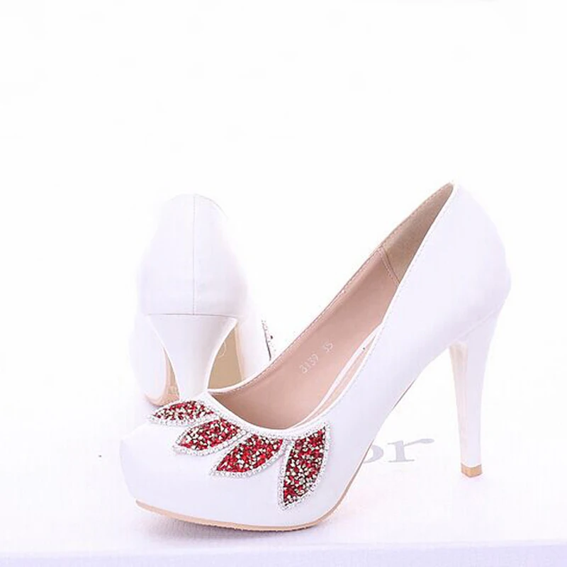 

10cm Heels Women Dress Shoes Gorgeous Fashion Lady Party Shoes Beautiful 5 Colors Rhinestone Round Toe Bridal Wedding Shoes