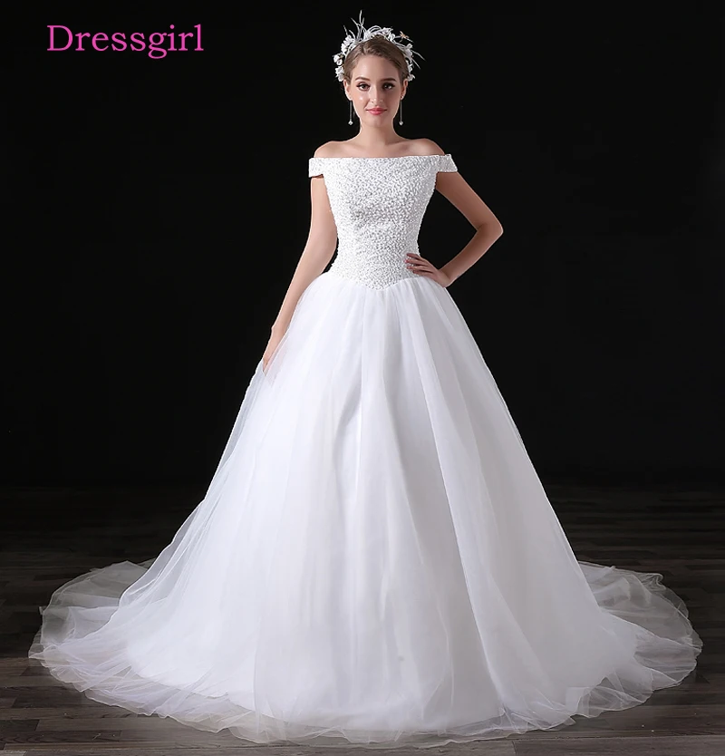 Роскошные Vestido De Noiva 2019 Свадебные платья бальное платье с открытыми плечами Тюль Бисером Дешевые Свадебное платье в богемном стиле