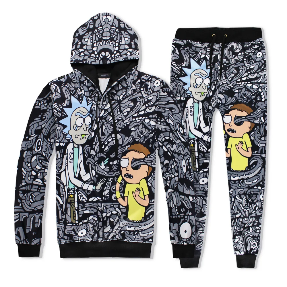 

Men and Women Casual 3D Printed Tracksuits Anime Rick and Morty Pattern Long Sleeve Hooded+Pants Sweatshirt