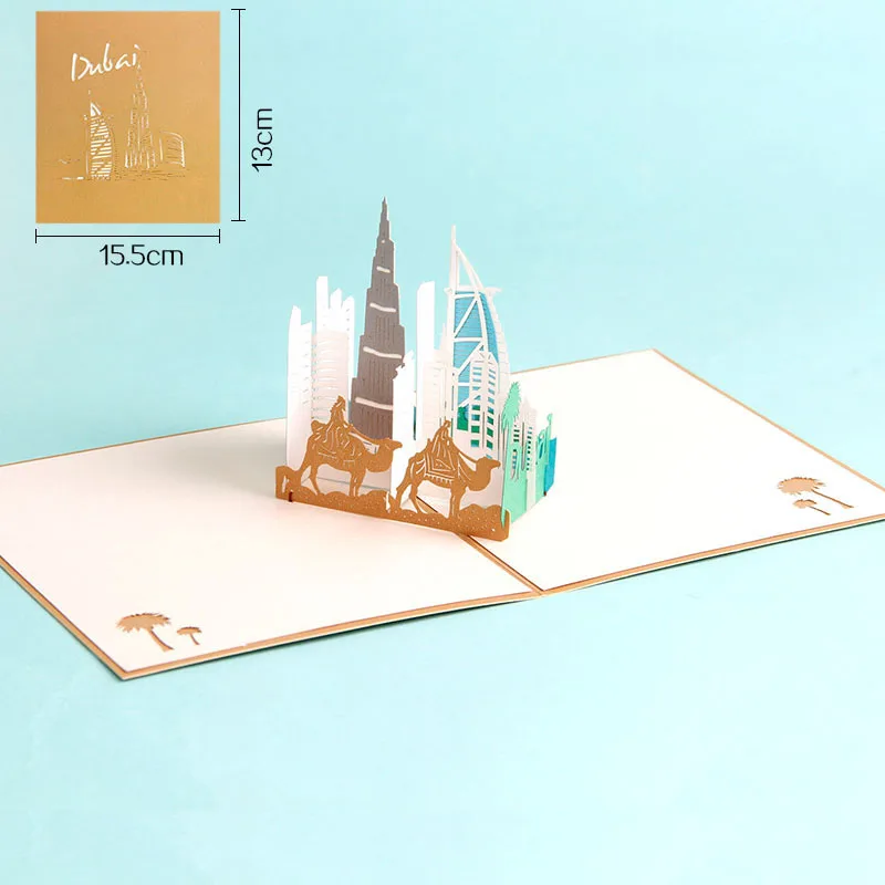 

3D Laser Cut Handmade Modern Dubai City Architecture Paper Festival Blessing Greeting Card Business Creative Gift Souvenir