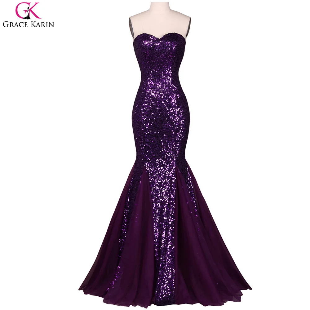 Wedding Purple Sequin Dress online get cheap purple sequin dress aliexpress com alibaba group evening dresses grace karin sweetheart tulle pageant gown vestido formal engagement mermaid evening